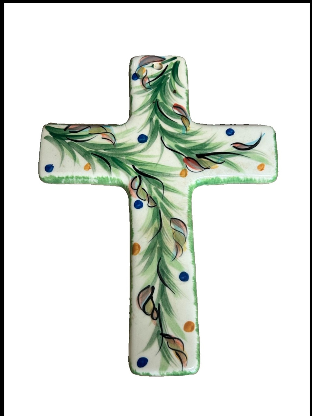 Vintage Gail Pittman Cross Ornament Wall Hanging 2001 Ceramic Large 9 “